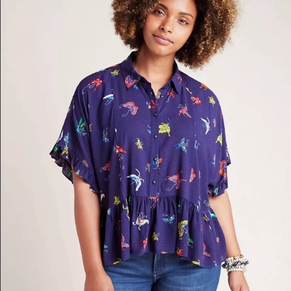 Maeve by Anthropologie Mallory Ruffled Butterfly Blouse Size Small